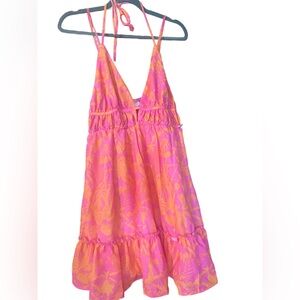 Brand New! Popvil Vibrant Pink and Orange Halter Dress